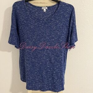 ✨East 5th Casual Ribbed Flowy Short Bell Sleeve Shirt Top Round Neck Blue XL✨